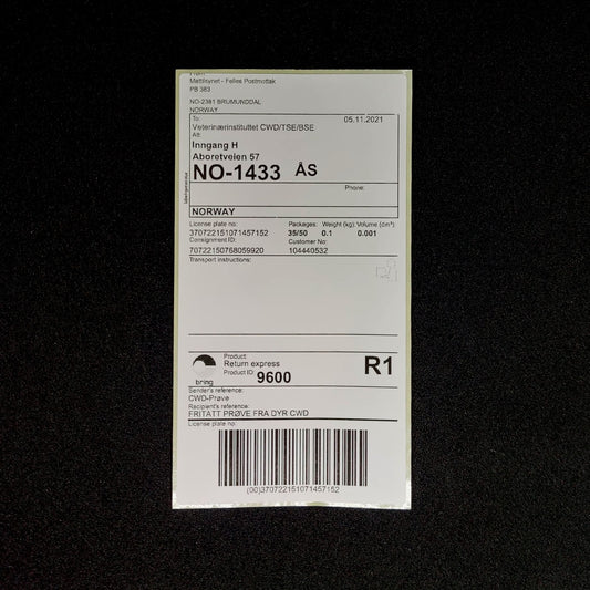 Returetikett/merkelapp - jakt og fallvilt