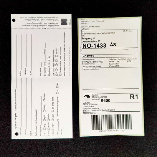 Returetikett/merkelapp - jakt og fallvilt